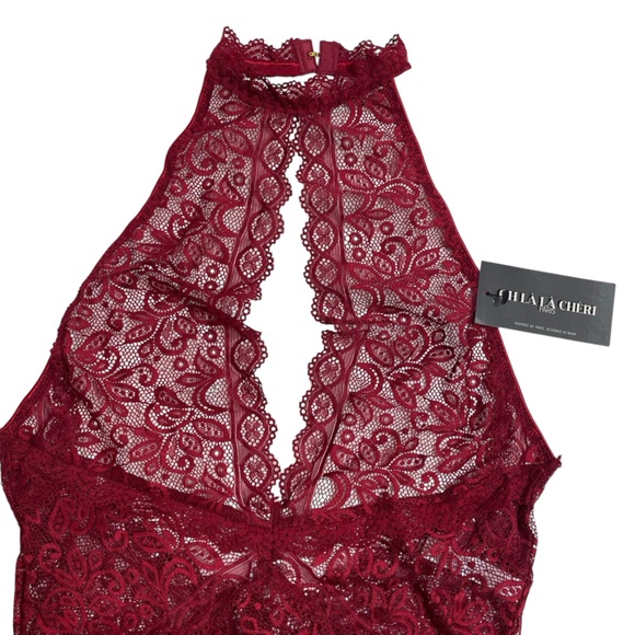 Oh La La Cheri Rhubarb Soft Lace Collared Teddy Keyhole Small/Medium New NWT - Picture 3 of 10